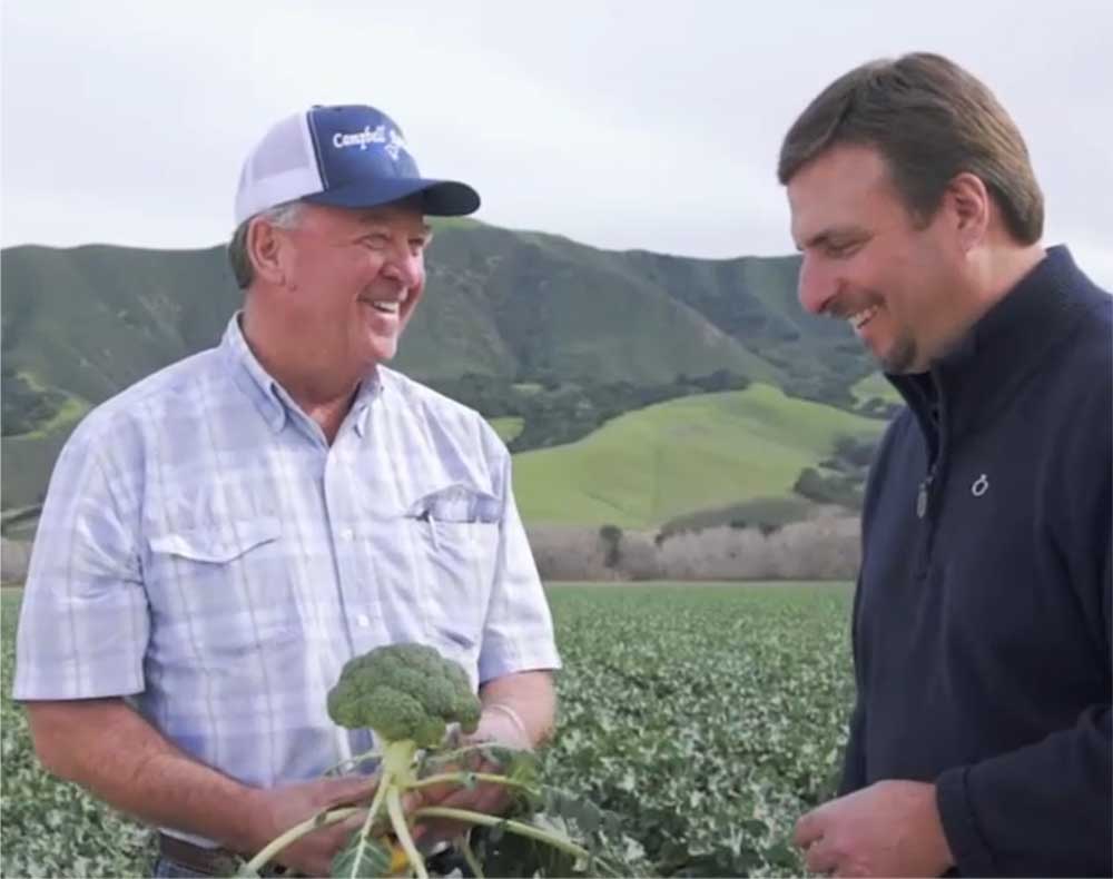 John Moberg and Broccoli Bob on farm
